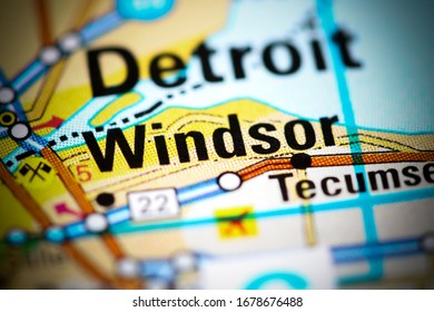 Windsor. Michigan. USA On A Map