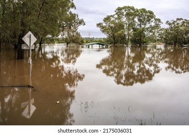 Windsor, New South Wales, Australia, 03.05.2022: A Recreational Park Under Water At The Hawkesbury River During The East Coast Floods In 2022