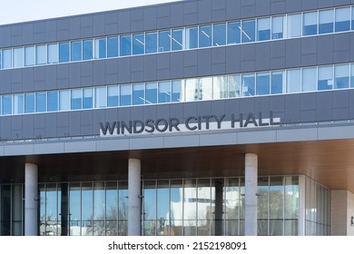  
Windsor, Ontario, Canada - December 26, 2021: The Entrance To Windsor City Hall. Windsor Is A City In Ontario, Canada, Across The Detroit River From The U.S. City Of Detroit.
