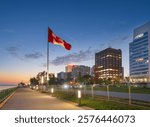 Windsor, Ontario, Canada skyline on the Detroit River at dawn.