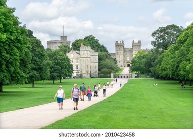 Windsor, UK - 5 July 2021: Visitors on 'The Long Walk' in Windsor, UK