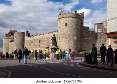 Windsor, UK, April, 2021 - Windsor Castle Being Prepared And Baracaded For The Funeral Of Prince Philip, Duke Of Edinburgh.