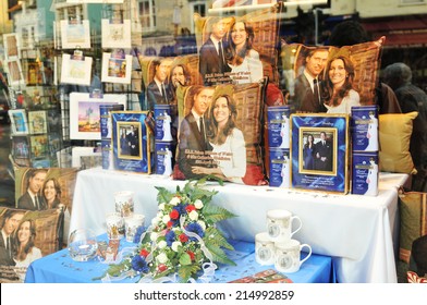 WINDSOR, UK - APRIL 24, 2011: Windsor Shop Displays Souvenirs Of The Royal Wedding Of Prince William And Catherine Middleton 