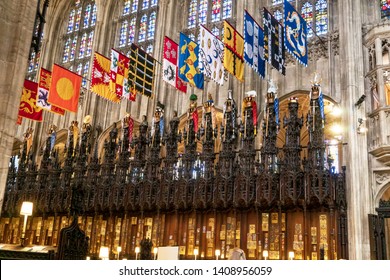 Windsor, UK - May 13, 2019: Interior Of The Medieval St. George's Chapel The Host Of Prince William And Meghan Markle Wedding Ceremony In Windsor, England UK .