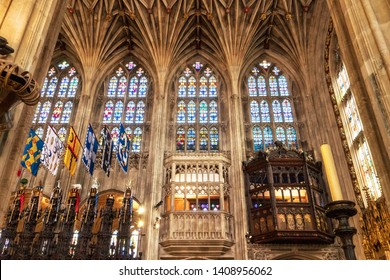Windsor, UK - May 13, 2019: Interior of the medieval St. George's chapel the host of prince William and Meghan Markle wedding ceremony in windsor, England UK .