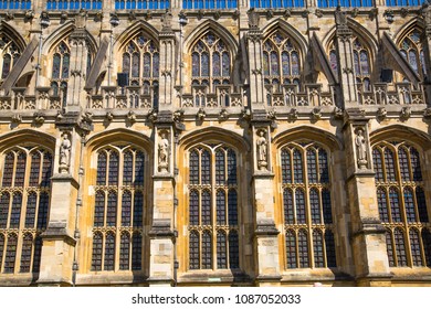  Windsor, UK - May 5, 2018:  View At The Medieval St. George's Chapel The Host Of Prince William And Meghan Markle Wedding Ceremony. England UK