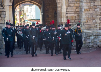  Windsor, UK - May 5, 2018:  View At The Medieval Windsor St. George's Chapel The Host Of Prince William And Meghan Markle Wedding Ceremony. England UK