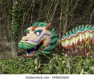 WINDSOR, UNITED KINGDOM - Apr 06, 2018: A Coloured Dragon In Legoland Windsor