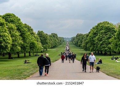 Windsor, United Kingdom - May 2, 2022: People are walking on the Long Walk in front of the Castle of Windsor