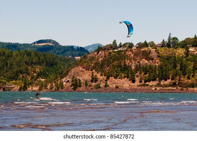 Windsurfer On The Hood River In Oregon