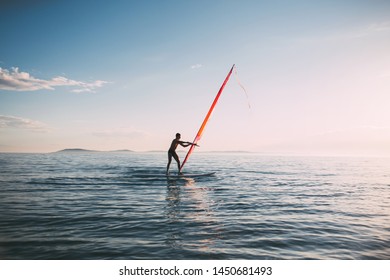 Windsurfer sailing on the windsurf board