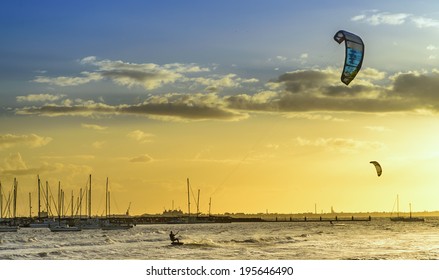 Windsurfer In Setting Sun St Kilda Beach