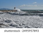 Windy day and impressive waves in Sausset les Pins, France