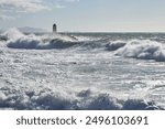 Windy day and waves in Sausset les Pins, France