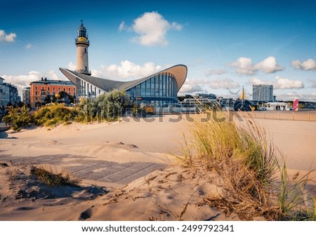 Similar – Foto Bild Strand von Warnemünde mit Ausblick auf Westmole