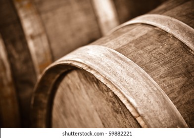 Wine Barrel In Cellar