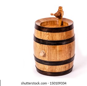 Wine Barrel With Cock Of The Powder And Cork On Side