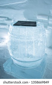 Wine Barrel Ice Sculpture From An Ice Bar