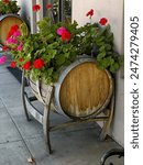 Wine Barrel Planters as a effect outdoor gardening pot and decor idea for your deck, patio or yard.
