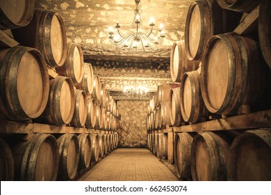 Wine Barrels In The Cellar