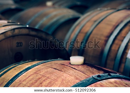wine barrels in a cellar, detail of the bung