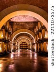 Wine barrels. Winery in Spain that keeps French oak barrels to ferment the wine.