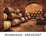 Wine barrels in wine-vaults in order