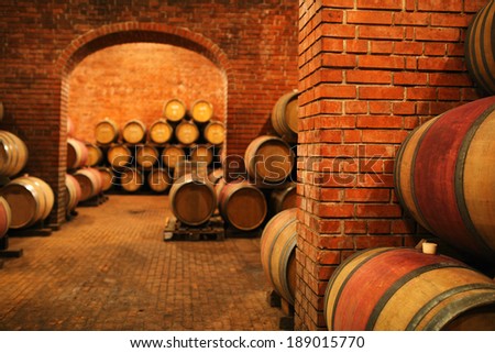 Wine barrels in wine-vaults in order 