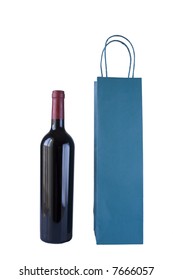 Wine Bottle And Bag On White Background With Clipping Path