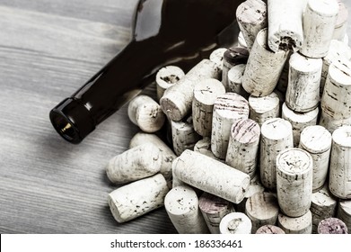 Wine bottle and corks