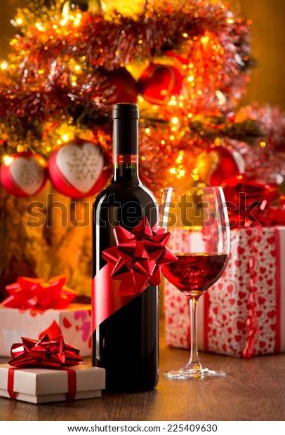 Wine Bottle Gift Wine Glass Filled Stock Photo Edit Now 225409630