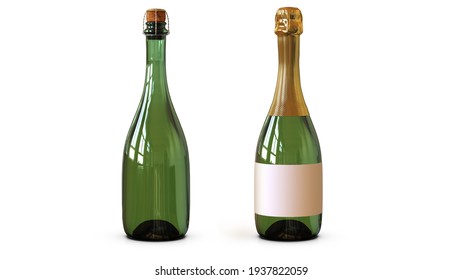 Wine bottle. Isolated on white background. Bottle used for champagne, chardonnai, prosecco and white wine, place your design and use for presentations.