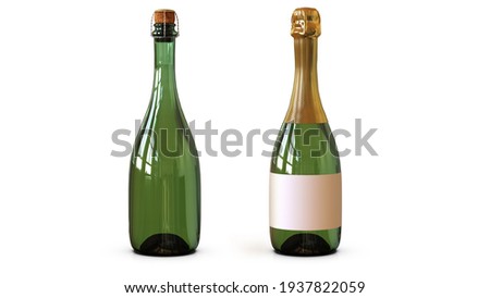 Wine bottle. Isolated on white background. Bottle used for champagne, chardonnai, prosecco and white wine, place your design and use for presentations.