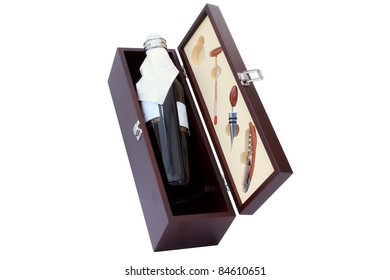 Wine Bottle In The Wooden Box