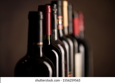 Wine Bottles Collection On Dark Background