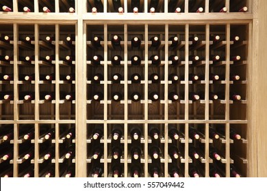 Wine bottles in rack at the store cellar
