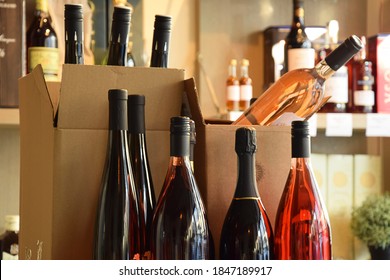 Wine Bottles In Wine Store And Ready For Home Delivery