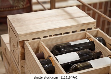 wine bottles in wood box