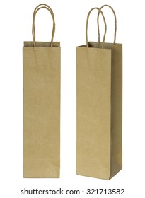 Wine Brown Paper Bag For Bottles Isolated On White With Clipping Path