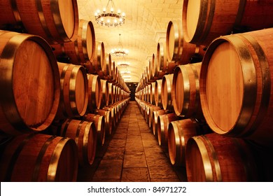 Wine cellar with barrels