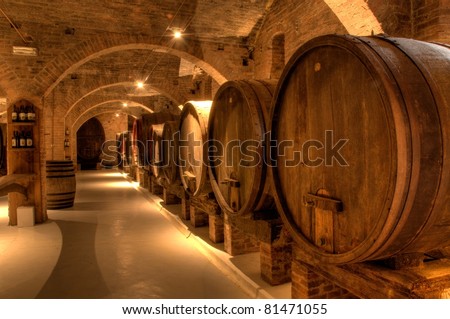 Wine cellar in the Benedictine Abbey of Monte Oliveto Maggiore, large monastery in Tuscany, Italy