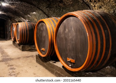 wine cellars with barrels near Eger, Hungary