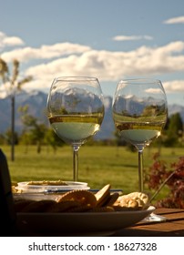 Wine, Cheese And Crackers Ready For Relaxing Afternoon In Wanaka, New Zealand