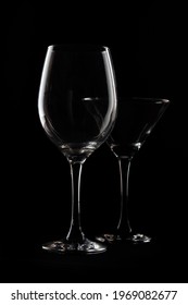 wine and cognac glasses with dark black bottom and glass