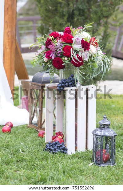 Wine Color Flowers On Wedding Arch Stock Photo Edit Now 751552696