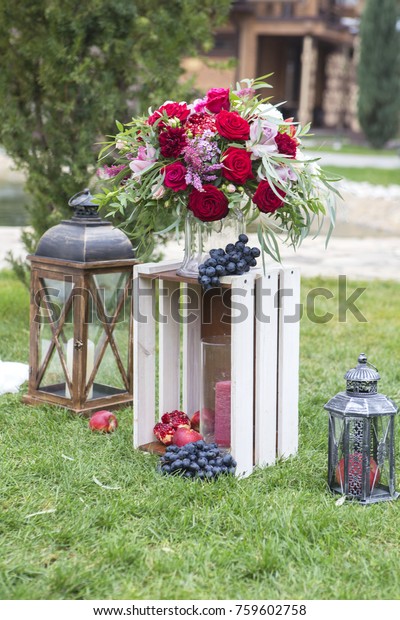 Wine Color Flowers On Wedding Arch Stock Photo Edit Now 759602758