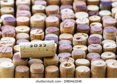 Wine Cork With Marked Year 2022 On Used Wine Cork Background 