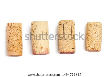 Wine corks Isolated on white background. Close up.  Corks in a row