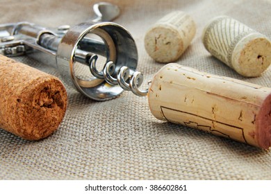 Wine Corks And Steel Cork Screw On Texture