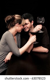 Wine Drinking Young Couple Flirting